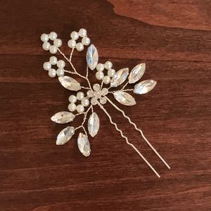 Handmade Pearl & Crystal Silver Hairpin